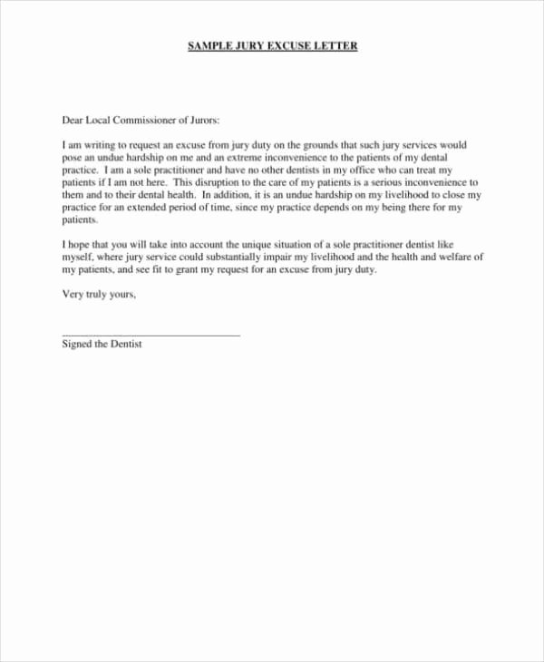 Jury Duty Work Excuse Letter Luxury 7 Work and School Excuse Note Examples Pdf
