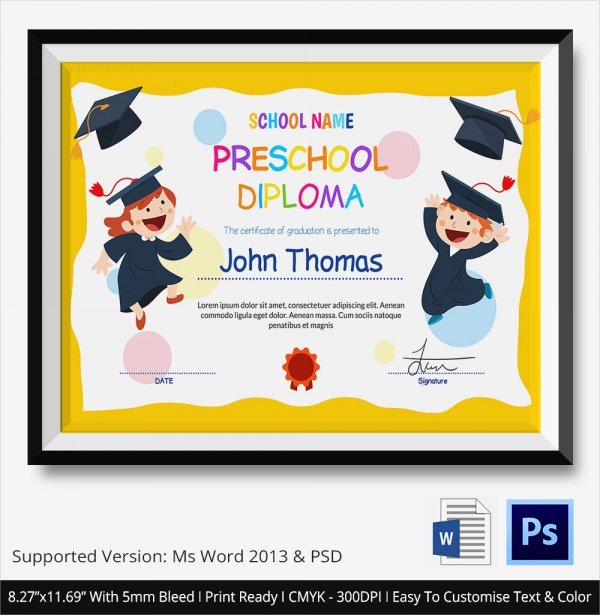 Kindergarten Diploma Template Word New Free 19 Graduation Certificates In Illustrator