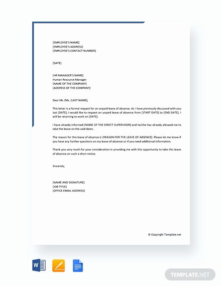 Leave Of Absence Letter for Personal Reasons Lovely Free School Leave Letter Template Download 1440 Letters