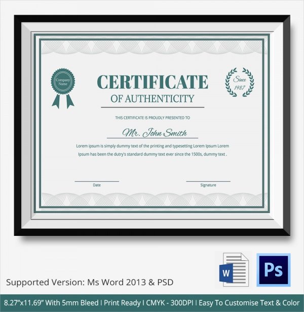 Letter Of Authenticity Template Lovely 45 Sample Certificate Of Authenticity Templates In Pdf
