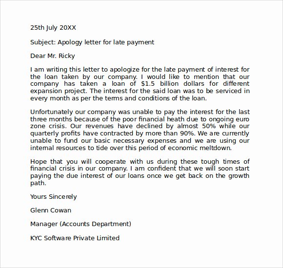 Letter Of Explanation for Late Payments for Mortgage Beautiful Apology Letter for Being Late 7 Download Free Documents