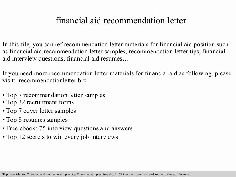 Letter Of Financial Need Elegant Financial Aid Re Mendation Letter