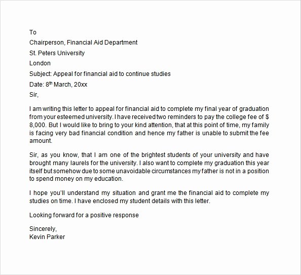 Letter Of Financial Need Unique Free 7 Financial Aid Appeal Letters In Doc