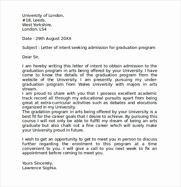 Letter Of Intent Graduate School Samples Elegant Letter Of Intent Graduate School 9 Download Documents