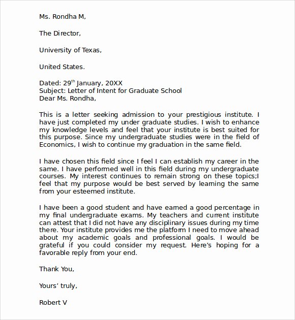 Letter Of Intent Sample for Grad School Luxury Letter Of Intent Graduate School 9 Download Documents