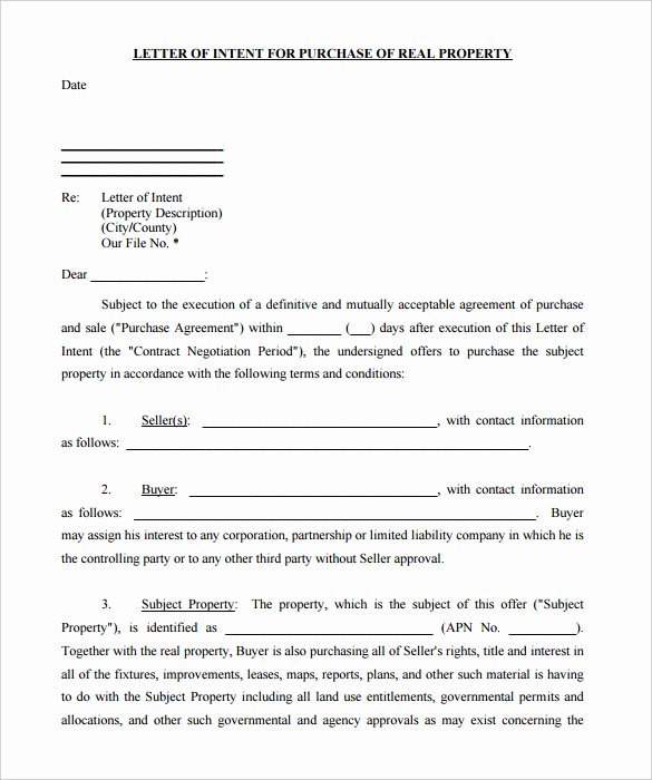 Letter Of Intent to Purchase Real Estate Template Awesome 10 Real Estate Letter Of Intent Templates Pdf Doc