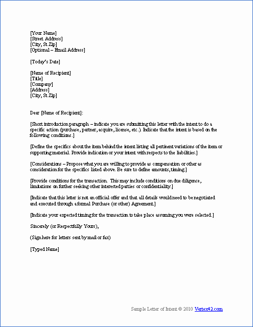 Letter Of Intent to Purchase Real Estate Template Fresh Free Letter Of Intent Template