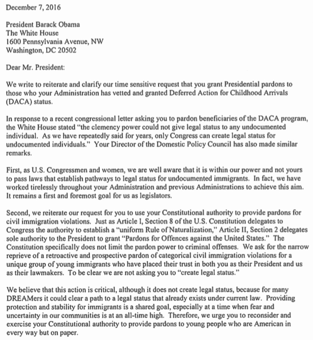 Letter Of Pardon for Immigration Unique 64 Democratic Representatives ask Obama to Pardon Daca