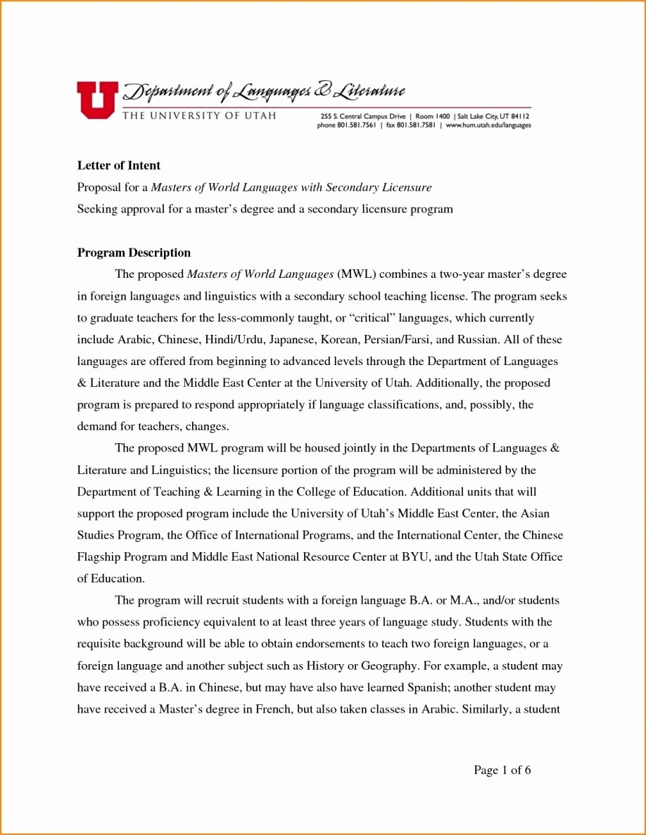 Letter Of Purpose for Graduate School Samples Elegant Statement Purpose format Graduate School Interest