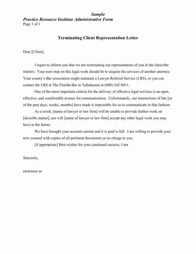 Letter Of Representation Beautiful Terminating Client Representation Letter