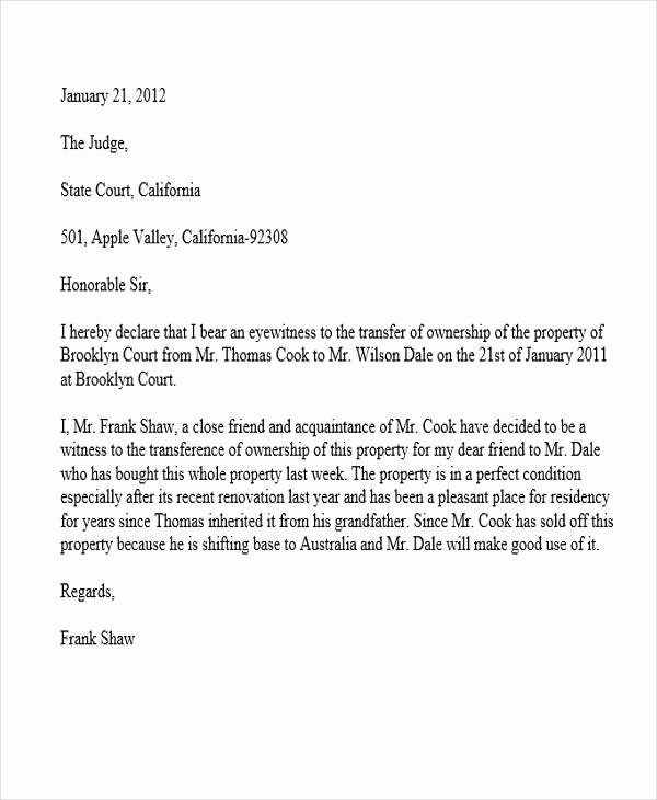 Letter Of Testimony Sample New 22 Witness Letter Templates