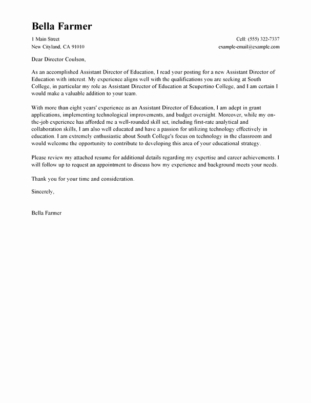 Letters Of Interest Education Luxury Best Education assistant Director Cover Letter Examples