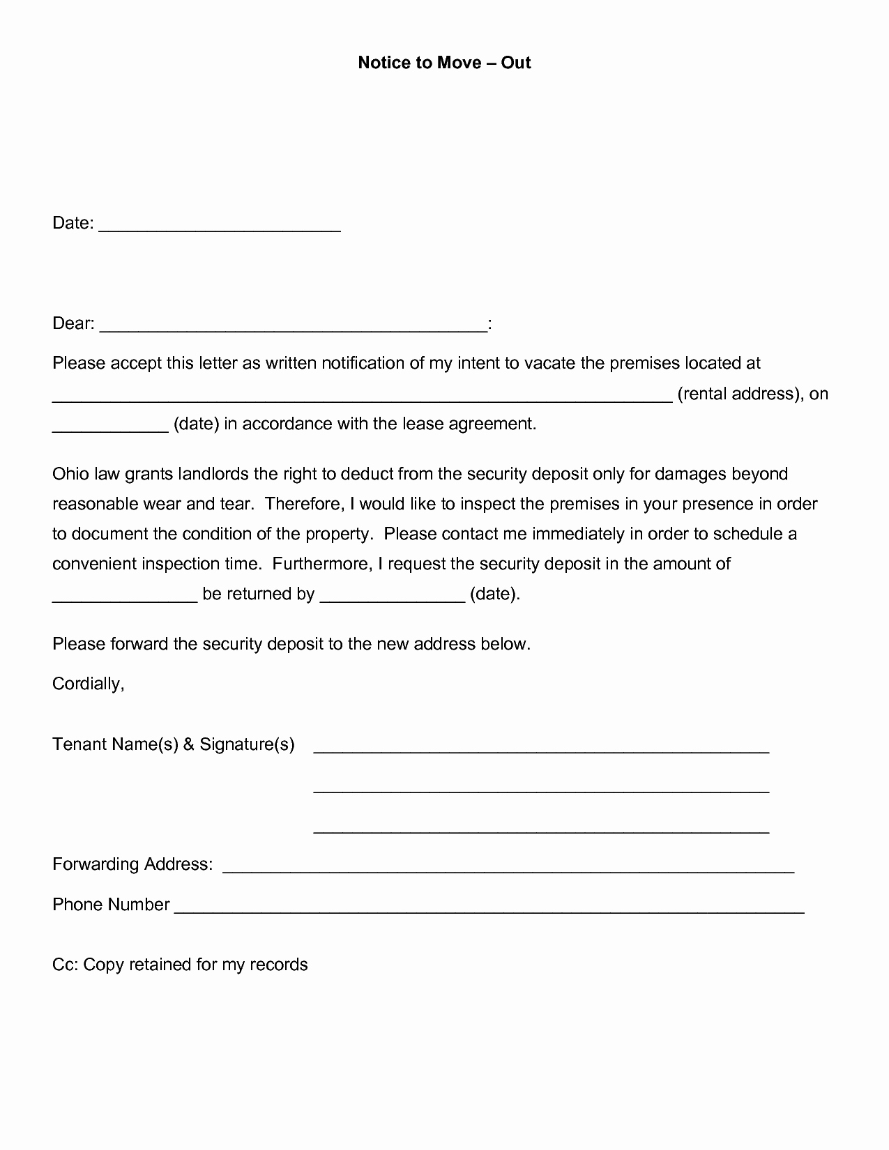 Letter Of Intent To Move Out Template