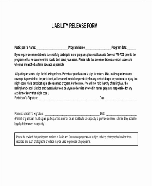 Liability Release forms Awesome Free 22 Sample Release forms In Word