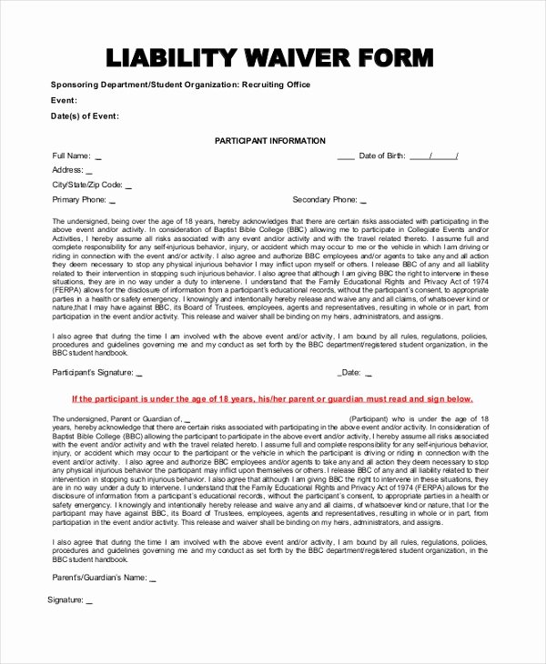 Liability Release forms Best Of Free 10 Sample Liability forms