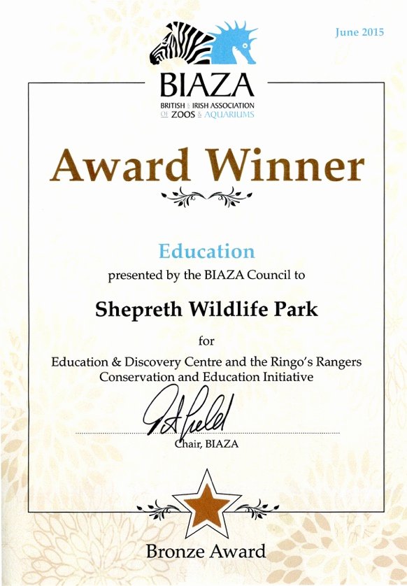 Life Saving Award Certificate Best Of Awards &amp; associations Shepreth Wildlife Park