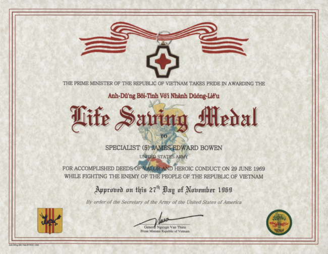 Life Saving Award Template Awesome Republic Of Vietnam Life Saving Medal Certificate