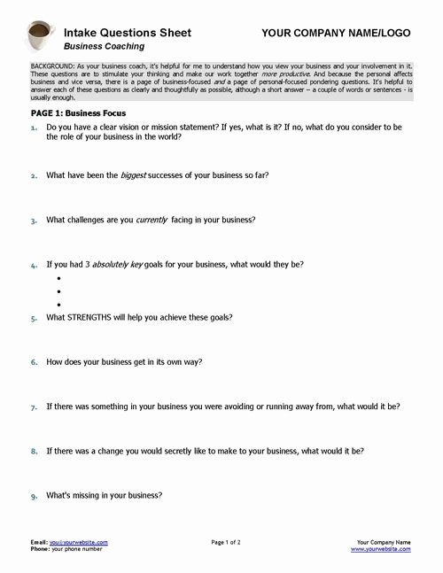 Lifetime Fitness Vision Statement Lovely Business Coaching Intake Questions Sheet