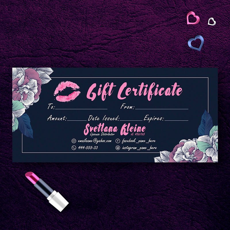 Lipsense Gift Certificate Template New Lipsense Dark Floral Gift Certificate Cutergb Printable