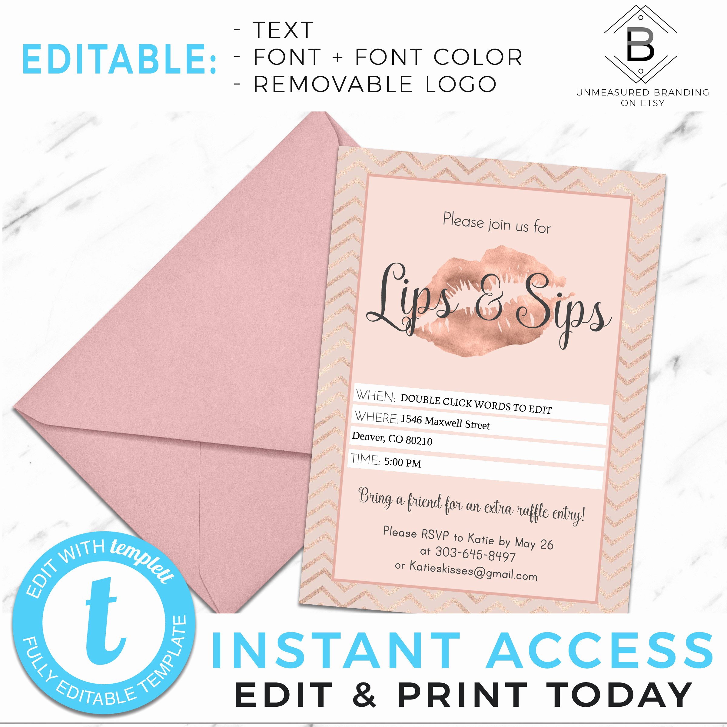 Lipsense Gift Certificate Template New Lipsense Lip and Sip Rose Gold Editable Invitation Digital