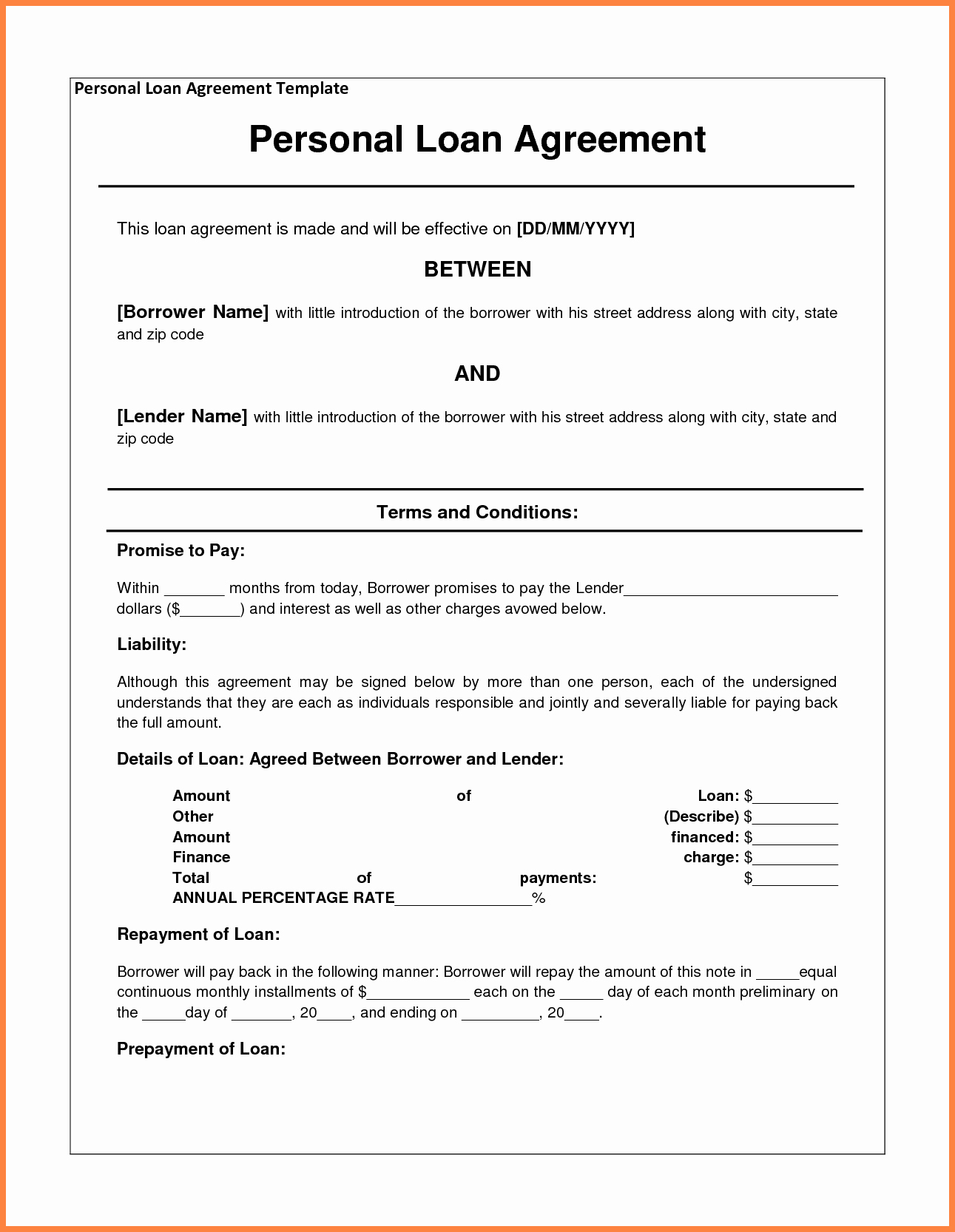Loan Agreement Between Friends Template Luxury 4 Personal Loan Agreement Template Between Friends