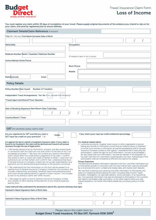 Loss Of Income form New Fillable Travel Insurance Claim form Loss In E