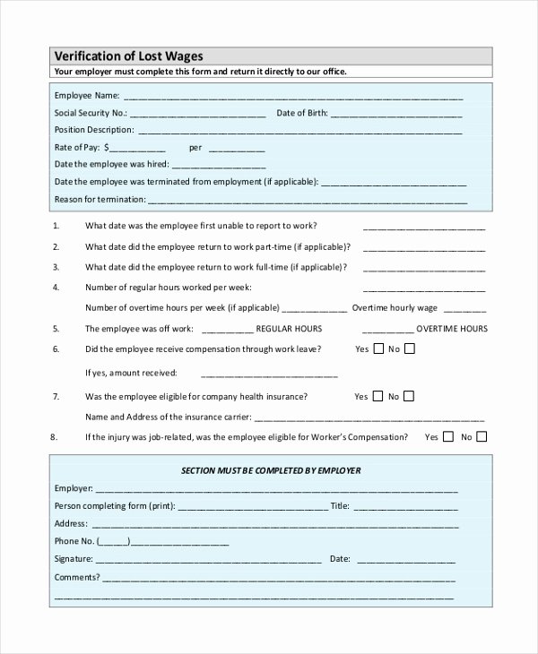 Lost Wages form Template New Free 9 Sample Wage Verification forms