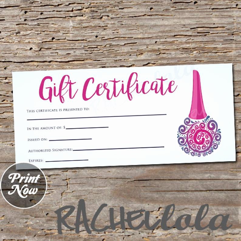 Manicure Gift Certificate Template Awesome Printable Nail Salon Gift Certificate Template Manicure