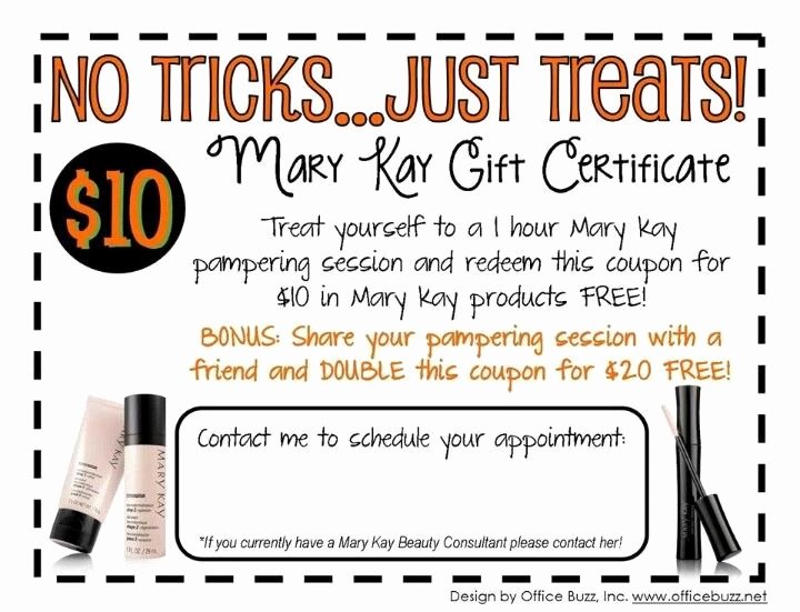 Mary Kay Gift Certificate Template Luxury Happy Halloween for Your Free Facial and $10 Off Contact