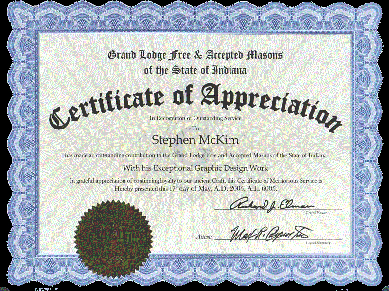 Masonic Certificate Of Appreciation Template Elegant Stephen Mckim Appreciation Certificates Masonic Graphics