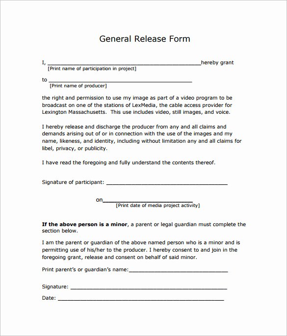 Media Release form New Sample General Release form 10 Download Free Documents