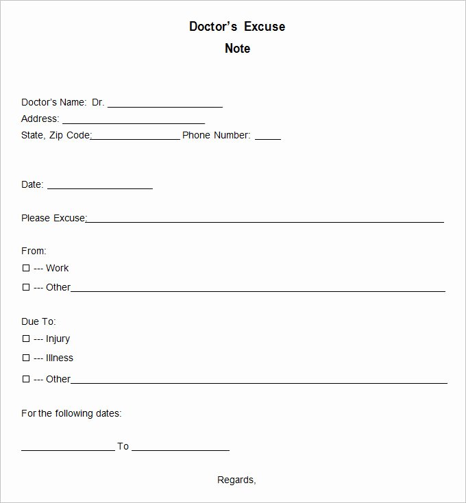  20 Medical Excuse Form Dannybarrantes Template