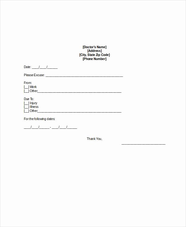  20 Medical Excuse Form Dannybarrantes Template