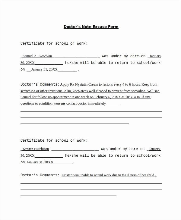 Medical Excuse form Fresh Doctors Note Excuse form