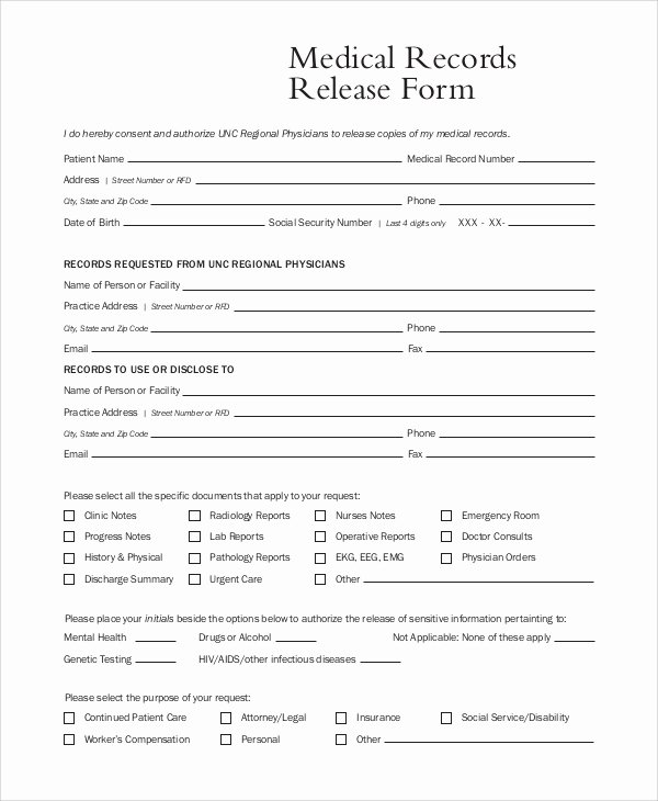 Medical Release Of Information form Elegant Sample Medical Records Release form 9 Examples In Pdf Word