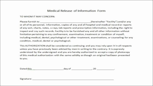Medical Release Of Information form Fresh 9 Release Of Medical Information form Samples