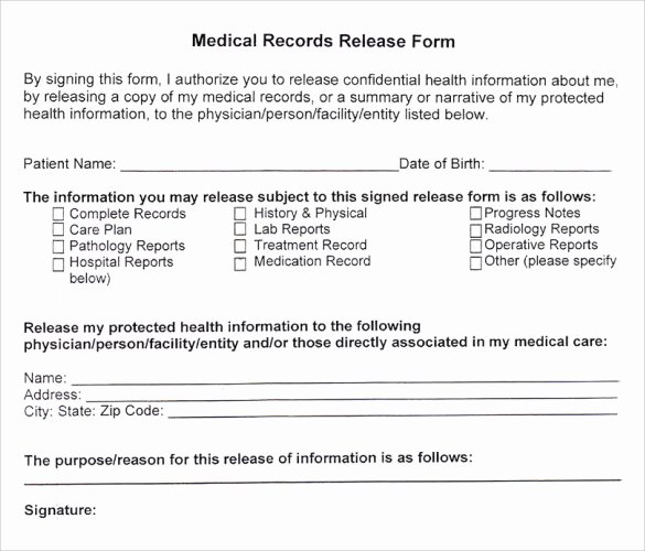 Medical Release Of Information form Lovely Medical Records Release form 10 Free Samples Examples