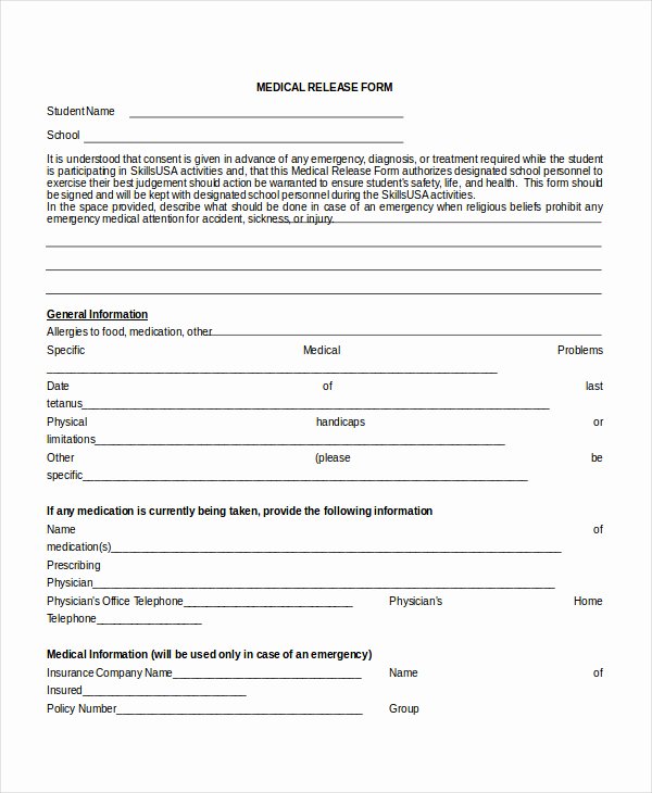 Medical Release Of Information form Lovely Medical Release form