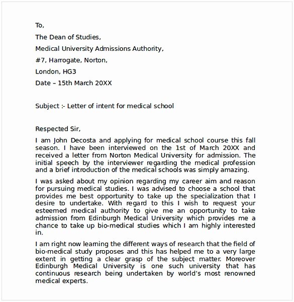 Medical School Acceptance Letter Sample Best Of Letter Of Intent Medical School