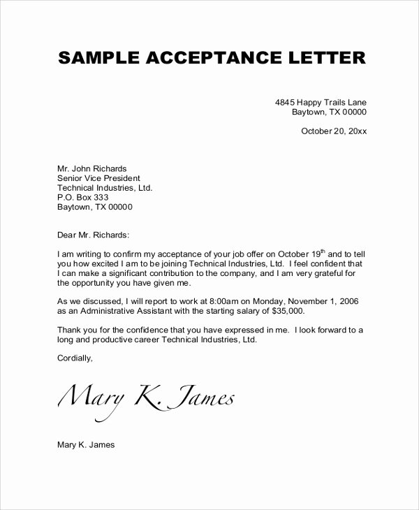 Medical School Acceptance Letter Sample Unique Sample Job Acceptance Letter 7 Documents In Pdf Word