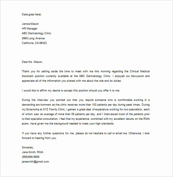 Medical School Interview Thank You Letter Elegant Medical Thank You Letter – 9 Free Word Excel Pdf format