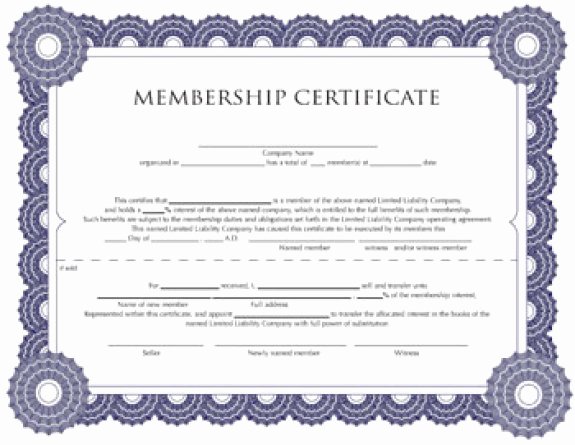 Membership Certificate Llc Template Unique Membership Certificate Templates Word Excel Samples