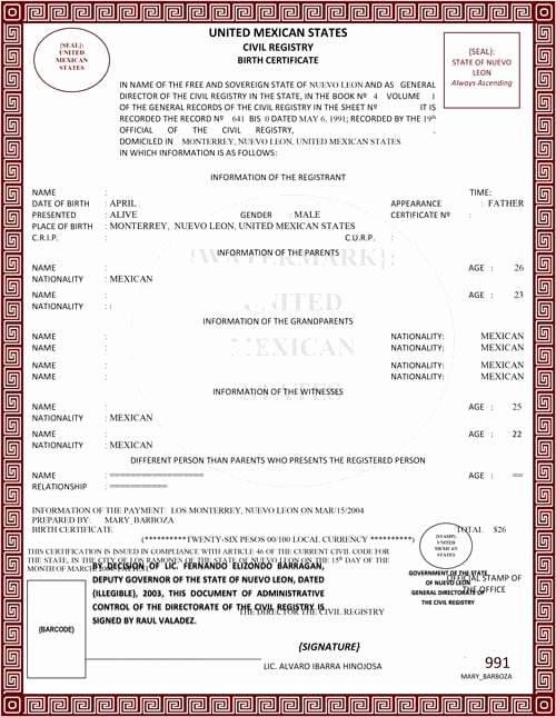 Mexican Birth Certificate Template Lovely Spanish Birth Certificate Translation 24 Hour