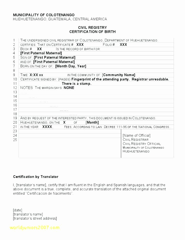 Mexican Birth Certificate Template Luxury Death Certificate Translation Template Spanish to English