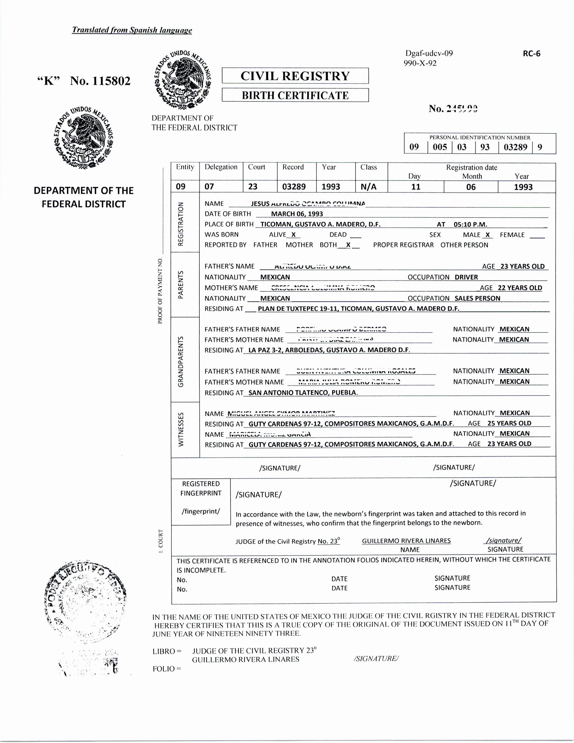 Mexican Marriage Certificate Template Lovely Spanish Translation Service New York