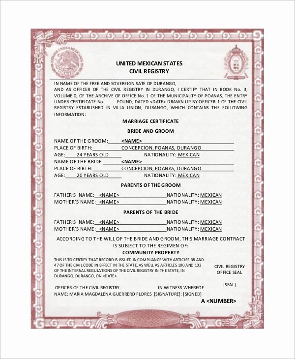 Mexico Birth Certificate Template Fresh Sample Marriage Certificate 16 Documents In Pdf Word
