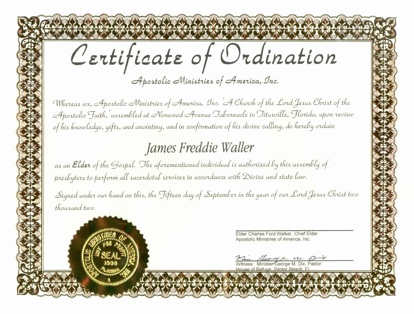 Ministerial License Certificate Template Inspirational ordained Minister Certificate