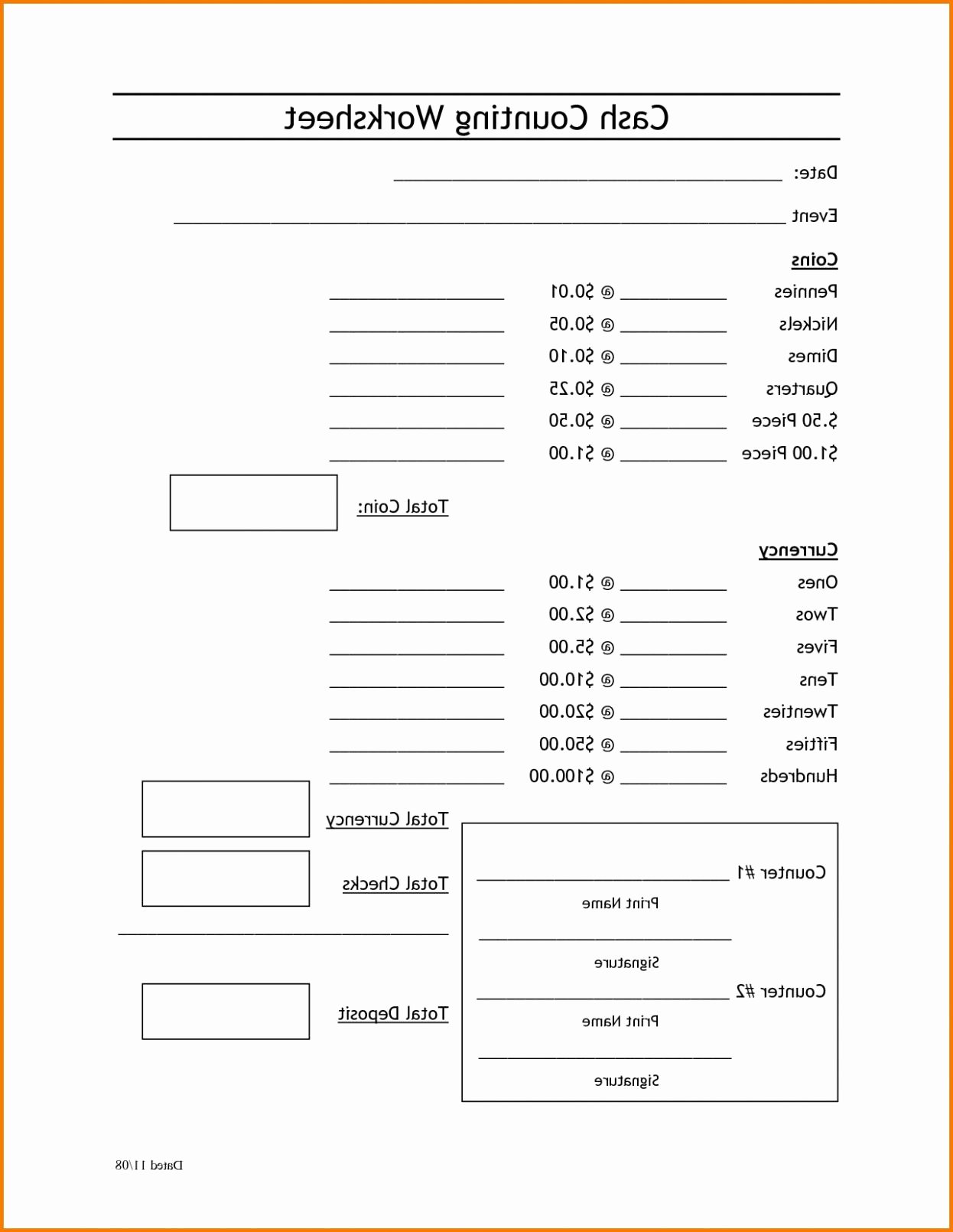 Printable Daily Cash Drawer Count Sheet