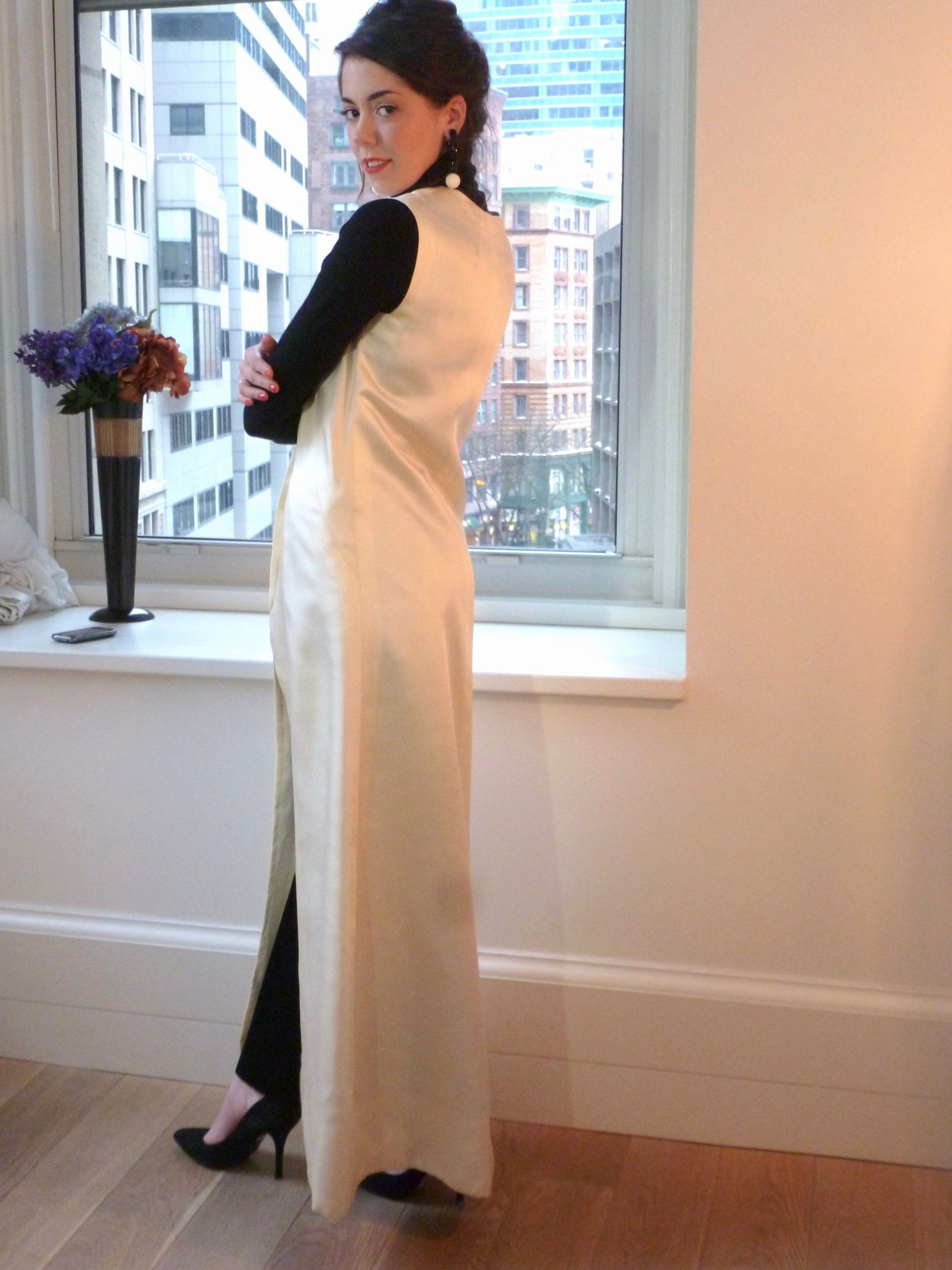 Most Customizable Dress Up Game Lovely 1960s White Satin evening Tunic Custom Made Hostess Dress