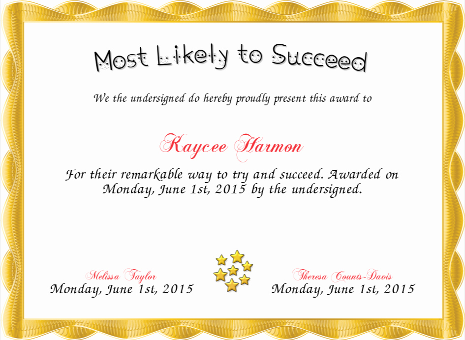 Most Likely to Certificate Beautiful Most Likely to Succeed Certificate